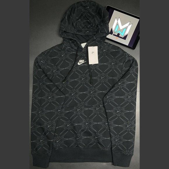 Nike | Shirts | Nike Aop Fleece Pullover Hoodie Black Mens Sizes Dm79301 Vintage Rare Vtg | Poshmark